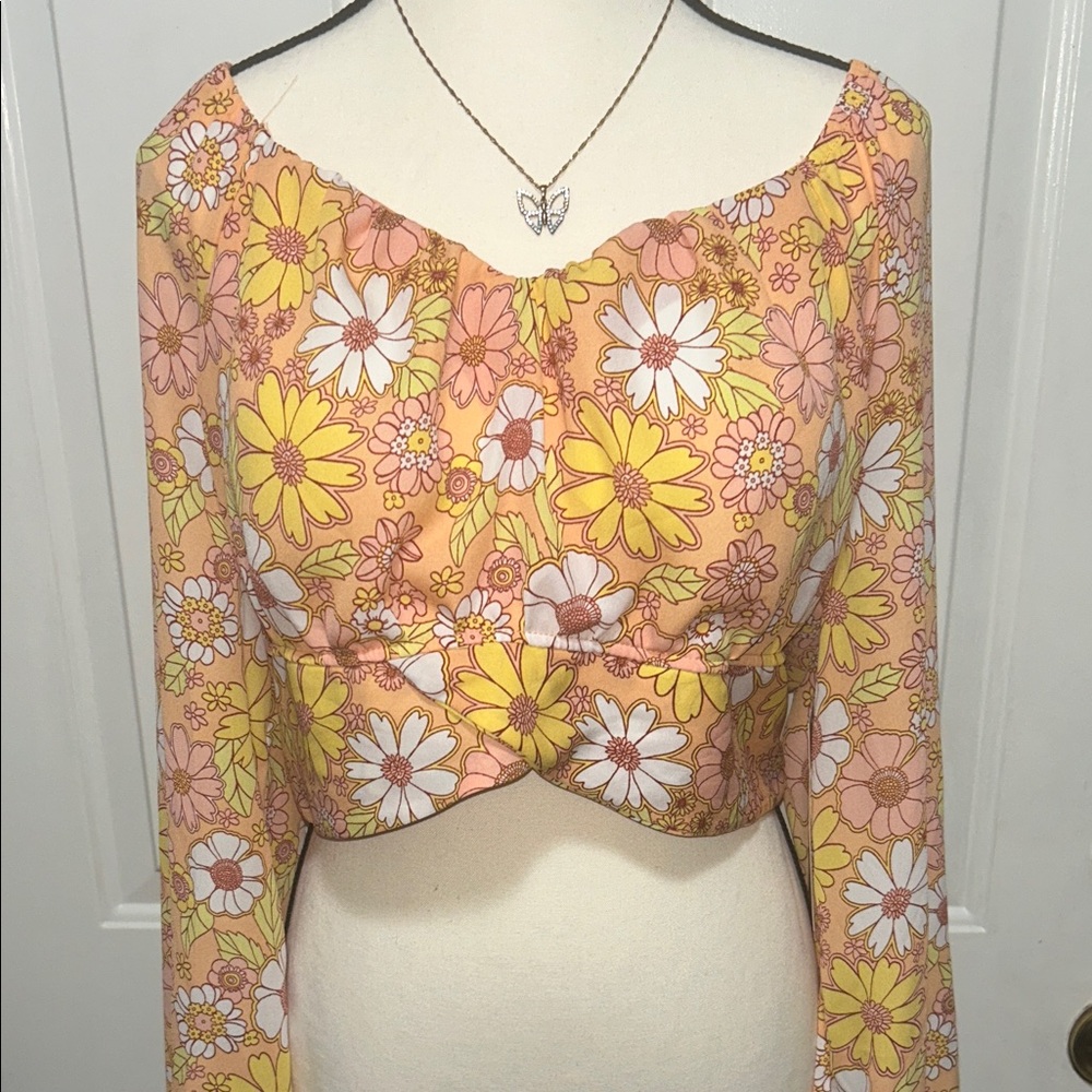 Floral Off-Shoulder Blouse in Yellow and Pink